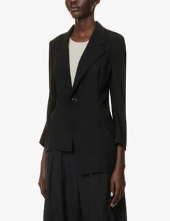 Asymmetric-hem Single-breasted Wool Jacket -Selfridges Store R04158026 BLACK ALT02