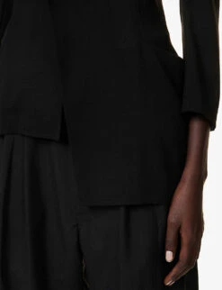 Asymmetric-hem Single-breasted Wool Jacket -Selfridges Store R04158026 BLACK ALT04