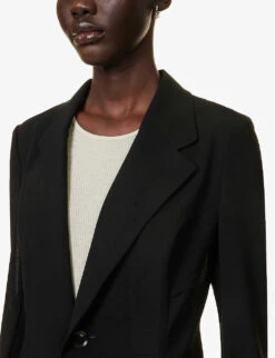 Asymmetric-hem Single-breasted Wool Jacket -Selfridges Store R04158026 BLACK ALT05