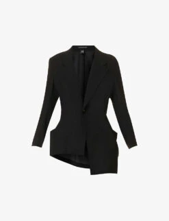 Asymmetric-hem Single-breasted Wool Jacket