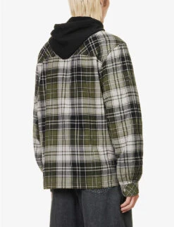 Acne Studios Ollie Plaid-pattern Cotton Hooded Overshirt -Selfridges Store R04158752 GREYDARKGREEN ALT03