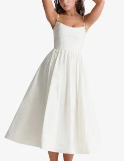 Lolita Square-neck Fitted-bodice Stretch-cotton Midi Dress -Selfridges Store R04159583 IVORY ALT04