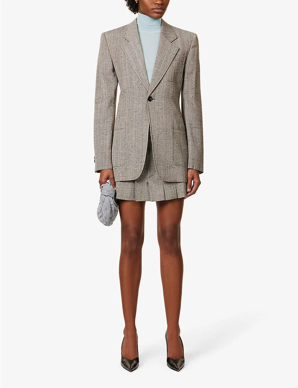 Bottega Veneta Single-breasted Padded-shoulders Woven Blazer 2 Bottega Veneta Single-breasted Padded-shoulders Woven Blazer - Image 2