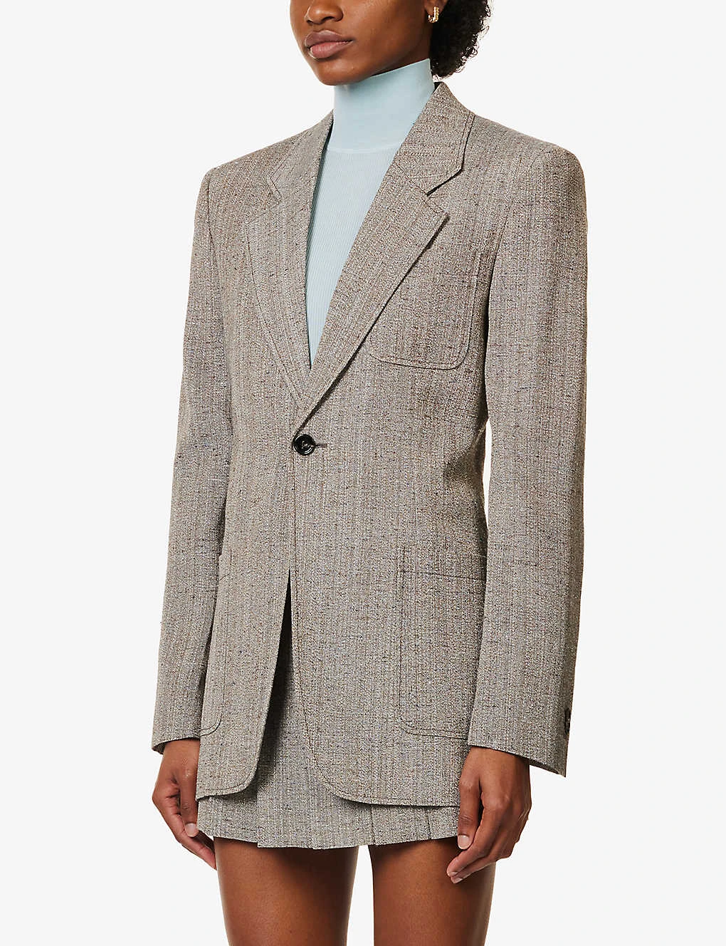 Bottega Veneta Single-breasted Padded-shoulders Woven Blazer 3 Bottega Veneta Single-breasted Padded-shoulders Woven Blazer - Image 3
