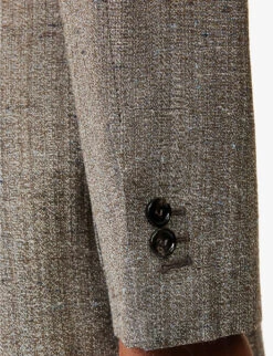 Bottega Veneta Single-breasted Padded-shoulders Woven Blazer 9 Bottega Veneta Single-breasted Padded-shoulders Woven Blazer -Selfridges Store R04159949 BROWNWHITEBLUE ALT05