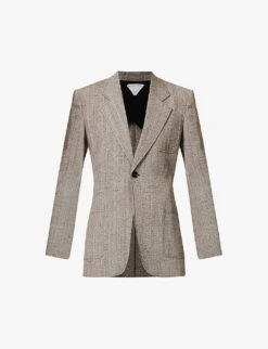 Bottega Veneta Single-breasted Padded-shoulders Woven Blazer