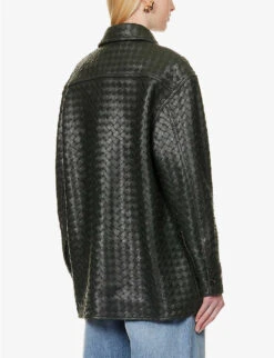 Bottega Veneta Intrecciato Dipped-hem Leather Shirt -Selfridges Store R04159965 DARKGREEN ALT03