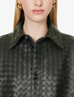 Bottega Veneta Intrecciato Dipped-hem Leather Shirt -Selfridges Store R04159965 DARKGREEN ALT04