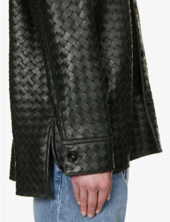 Bottega Veneta Intrecciato Dipped-hem Leather Shirt -Selfridges Store R04159965 DARKGREEN ALT05