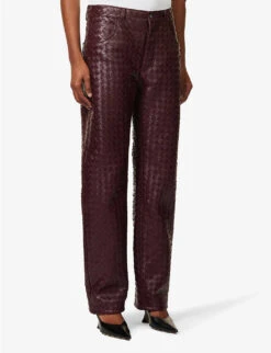 Bottega Veneta Intrecciato Straight-leg Mid-rise Leather Trousers -Selfridges Store R04159968 JAM ALT02
