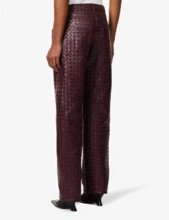 Bottega Veneta Intrecciato Straight-leg Mid-rise Leather Trousers -Selfridges Store R04159968 JAM ALT03