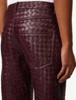 Bottega Veneta Intrecciato Straight-leg Mid-rise Leather Trousers -Selfridges Store R04159968 JAM ALT04