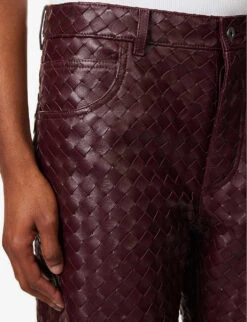 Bottega Veneta Intrecciato Straight-leg Mid-rise Leather Trousers -Selfridges Store R04159968 JAM ALT05