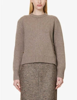 Bottega Veneta Knot-button Round-neck Wool-knitted Jumper -Selfridges Store R04159979 RIVERBED ALT02