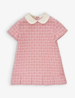 Gucci Monogram-pattern Peter-pan Collar Cotton-blend Mini Dress 12-36 Months