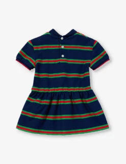 Gucci Striped Logo-embroidered Cotton-jersey Dress 3-36 Months -Selfridges Store R04160284 NAVYREDGREENMX ALT02