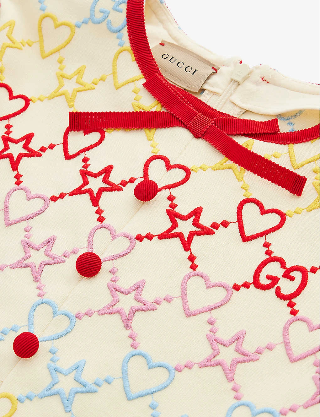 Gucci Embroidered-branding Bow-design Stretch-woven Dress 6-12 Years 2 Gucci Embroidered-branding Bow-design Stretch-woven Dress 6-12 Years - Image 2