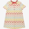 Gucci Embroidered-branding Bow-design Stretch-woven Dress 6-12 Years