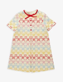 Gucci Embroidered-branding Bow-design Stretch-woven Dress 6-12 Years