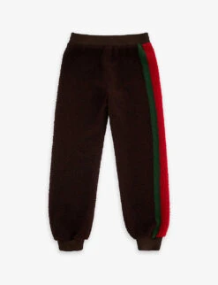Gucci Striped-logo Faux-shearling Jogging Bottoms 8-12 Years -Selfridges Store R04160322 DKBROWNREDGREENMX ALT02