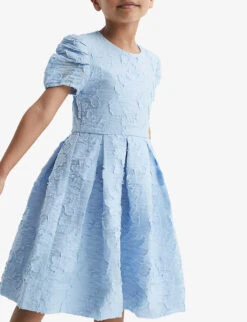 Reiss Amalie Floral-textured Cotton-blend Dress 4-12 Years -Selfridges Store R04160604 BLUE ALT03
