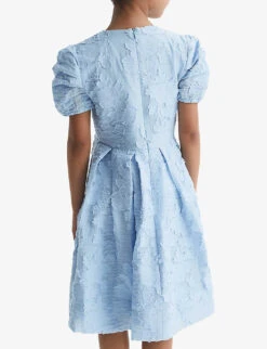 Reiss Amalie Floral-textured Cotton-blend Dress 4-12 Years -Selfridges Store R04160604 BLUE ALT04