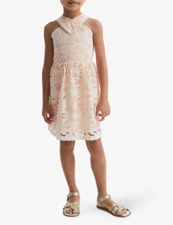 Reiss Callie Cross-back Lace And Cut-out Cotton Dress 4-12 Years -Selfridges Store R04160606 PINK ALT02