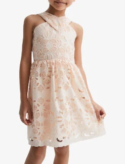 Reiss Callie Cross-back Lace And Cut-out Cotton Dress 4-12 Years -Selfridges Store R04160606 PINK ALT03