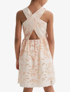 Reiss Callie Cross-back Lace And Cut-out Cotton Dress 4-12 Years -Selfridges Store R04160606 PINK ALT04