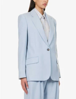 STELLA MCCARTNEY Single-breasted Padded-shoulder Wool Blazer 7 STELLA MCCARTNEY Single-breasted Padded-shoulder Wool Blazer -Selfridges Store R04160785 BABYBLUE ALT02