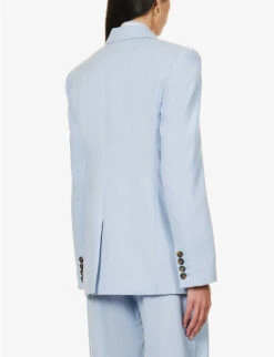 STELLA MCCARTNEY Single-breasted Padded-shoulder Wool Blazer 8 STELLA MCCARTNEY Single-breasted Padded-shoulder Wool Blazer -Selfridges Store R04160785 BABYBLUE ALT03