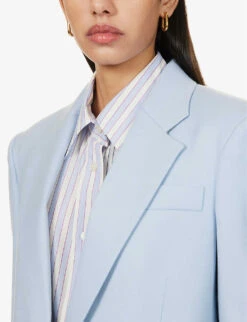 STELLA MCCARTNEY Single-breasted Padded-shoulder Wool Blazer 9 STELLA MCCARTNEY Single-breasted Padded-shoulder Wool Blazer -Selfridges Store R04160785 BABYBLUE ALT04