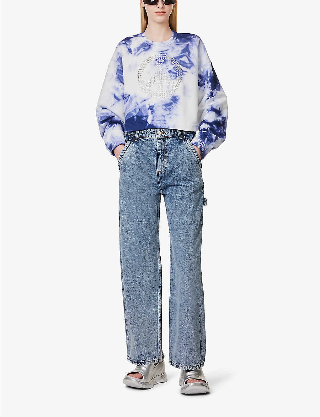 MOSCHINO Rhinestone-embellished Tie-dye Cotton Sweatshirt 2 MOSCHINO Rhinestone-embellished Tie-dye Cotton Sweatshirt - Image 2