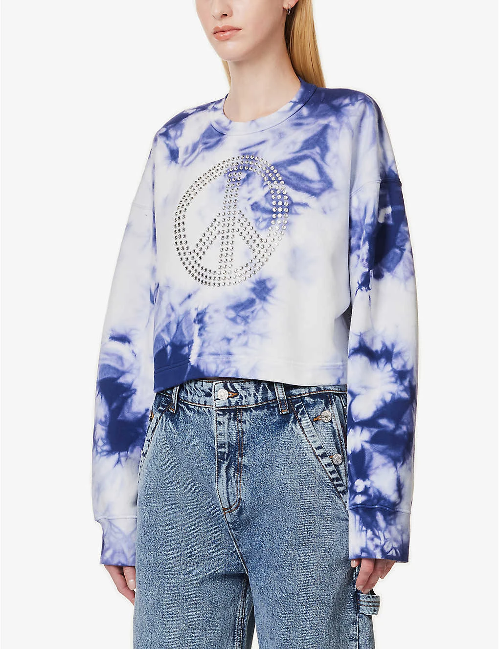 MOSCHINO Rhinestone-embellished Tie-dye Cotton Sweatshirt 3 MOSCHINO Rhinestone-embellished Tie-dye Cotton Sweatshirt - Image 3