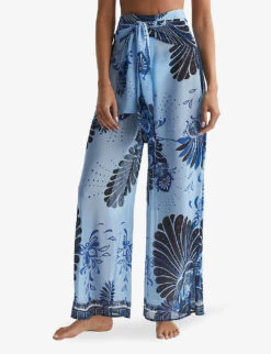 Reiss Ginnie Palm-print Wide-leg Mid-rise Woven Trousers -Selfridges Store R04164815 BLUEPRINT ALT02