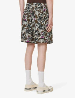 Palm Angels Hula Cargo Graphic-print Crepe Shorts -Selfridges Store R04166056 BEIGEBUTTER ALT03