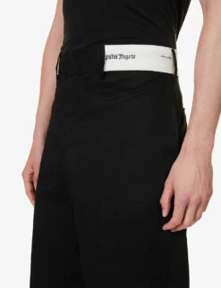 Palm Angels Sartorial Tape Branded-waistband Straight-leg Relaxed-fit Cotton-twill Chino Trousers 9 Palm Angels Sartorial Tape Branded-waistband Straight-leg Relaxed-fit Cotton-twill Chino Trousers -Selfridges Store R04166057 BLACKOFFWHITE ALT04