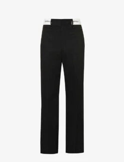 Palm Angels Sartorial Tape Branded-waistband Straight-leg Relaxed-fit Cotton-twill Chino Trousers