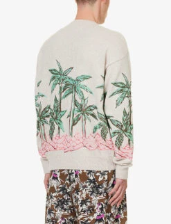 Palm Angels Palm Rows Graphic-print Knitted Jumper -Selfridges Store R04166073 BUTTERGREEN ALT03
