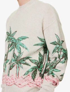 Palm Angels Palm Rows Graphic-print Knitted Jumper -Selfridges Store R04166073 BUTTERGREEN ALT04