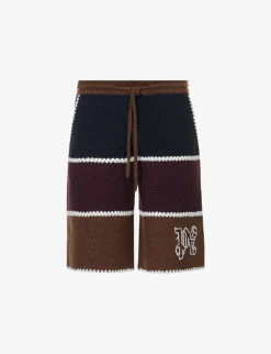 Palm Angels Monogram Striped Wool-blend Shorts
