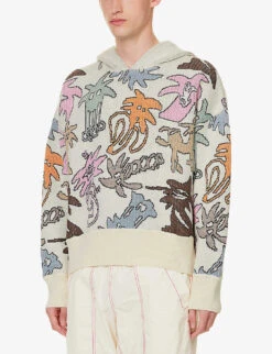 Palm Angels Palmity Graphic-print Cotton And Wool-blend Hoody -Selfridges Store R04166076 BUTTERMULTICOLOUR ALT02