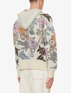 Palm Angels Palmity Graphic-print Cotton And Wool-blend Hoody -Selfridges Store R04166076 BUTTERMULTICOLOUR ALT03