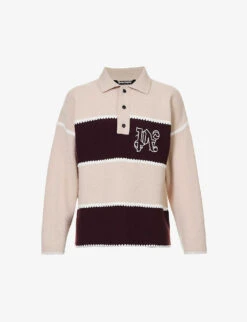 Palm Angels Monogram Striped Wool-blend Polo Shirt