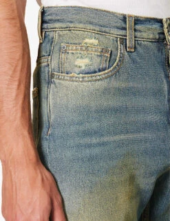 Palm Angels Acid Wash Distressed Regular-fit Jeans -Selfridges Store R04166092 BLUEBROWN ALT05