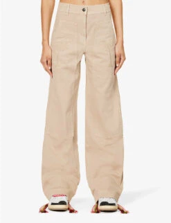 Palm Angels Bull Brand-patch Wide-leg Mid-rise Cotton Trousers -Selfridges Store R04166267 BEIGEBEIGE ALT02