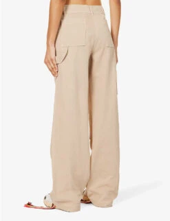Palm Angels Bull Brand-patch Wide-leg Mid-rise Cotton Trousers -Selfridges Store R04166267 BEIGEBEIGE ALT03
