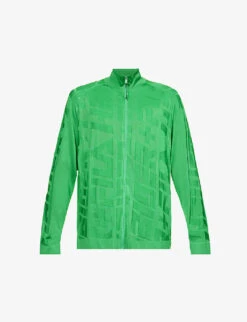 Brand-embossed Funnel-neck Regular-fit Knitted Jacket