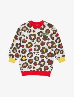 Kenzo Logo-patch Animal-print Cotton-blend Dress 4-14 Years