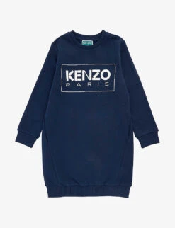 Kenzo Logo-print Long-sleeved Cotton-jersey Dress 4-12 Years